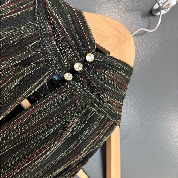 Johnny Was M EUC Metalic Green Halter Maxi Dress with scarf wrap iridescent. - Picture 5 of 14